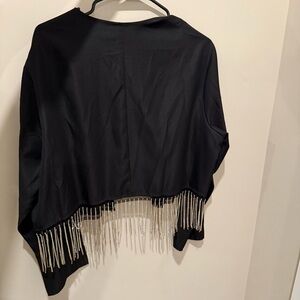 SHEIN Black Cropped Shrug with Metallic Fringe